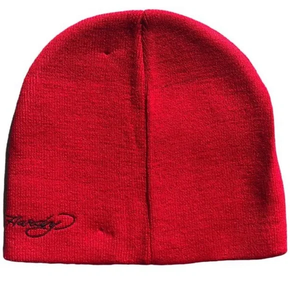 Don Ed Hardy Embellished & Embroidered Geisha Women Beanie - Red - Picture 2 of 4